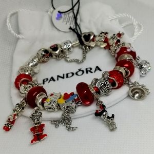 Pandora Bracelet w/ Red Disney Charms